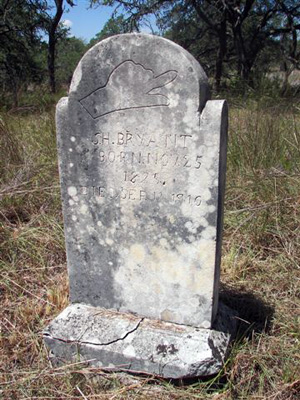 The interesting stylistic design of S. H. (Steven Henry) Bryant's tombstone (1825-1910) matches that of his nearby wife, Martha Jane Barringer Bryant (1838-1918).